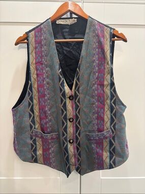 Runaway Bay Button Front Vest in Teal, Purple & Black